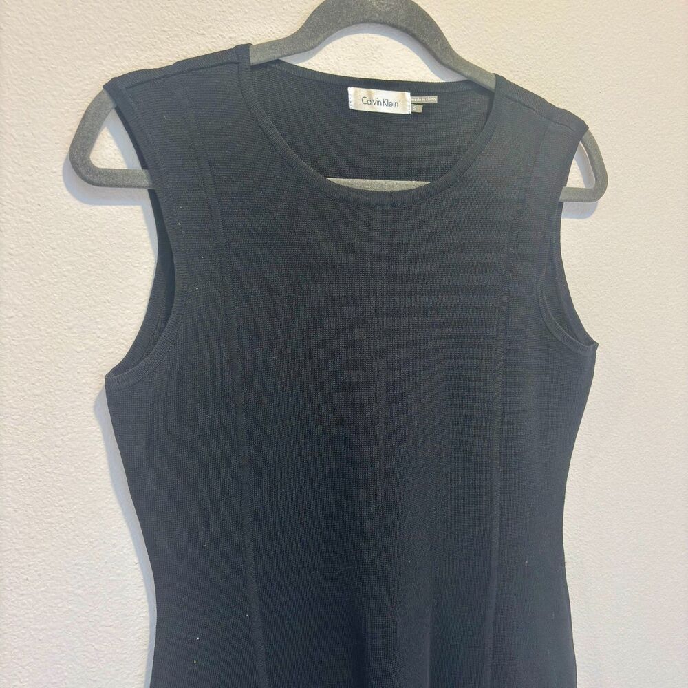 Calvin Klein Ponte Pull-On Sheath Dress Black Sleeveless Princess Seam S - Picture 4 of 6